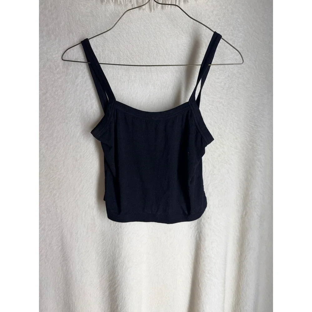 SHEIN Womens Black Cropped Cami Tank Top Double Strap Square Neck Medium